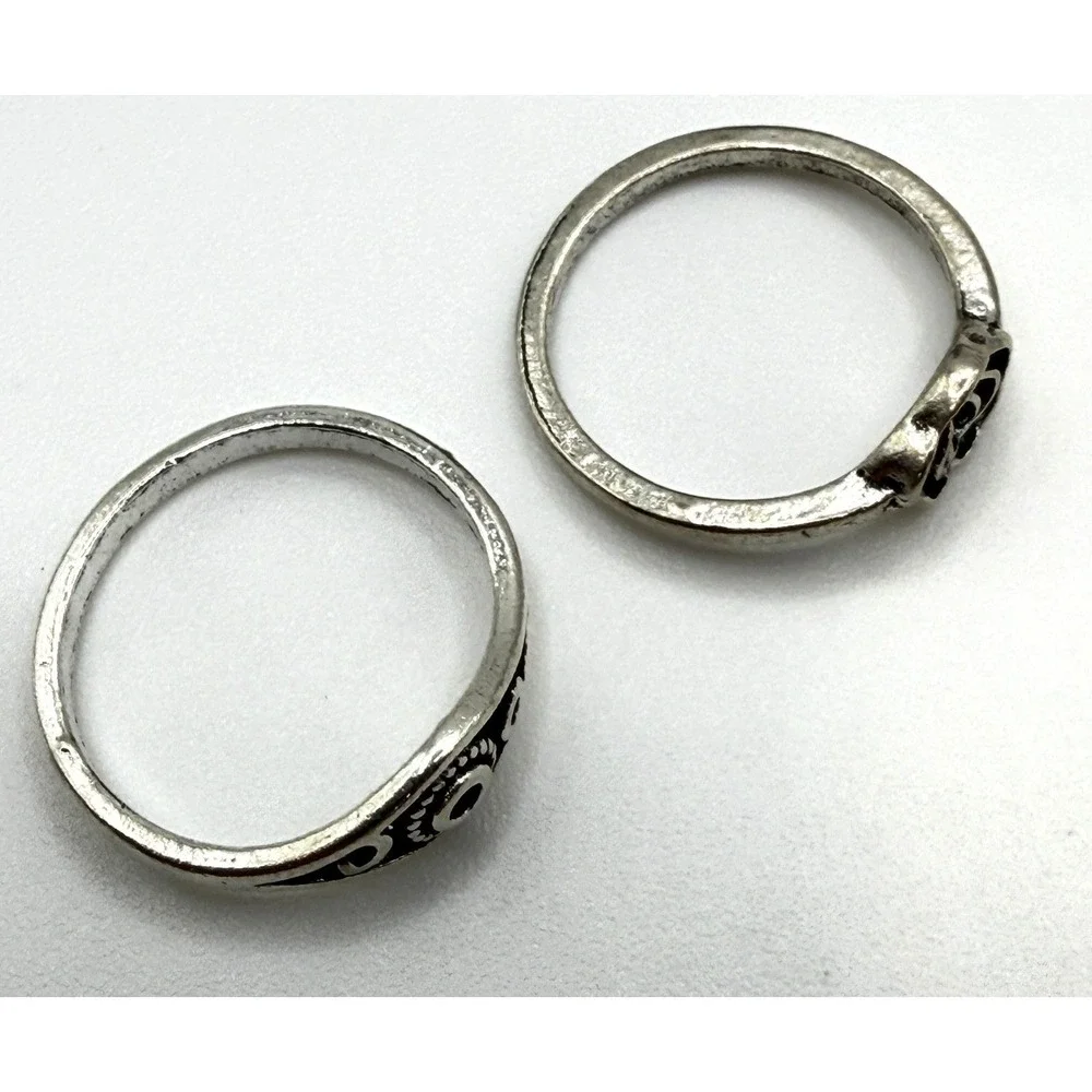 Black‎ Rose & Swirl Ring Size 5.5 Boho Stackable Set Dainty Minimalist